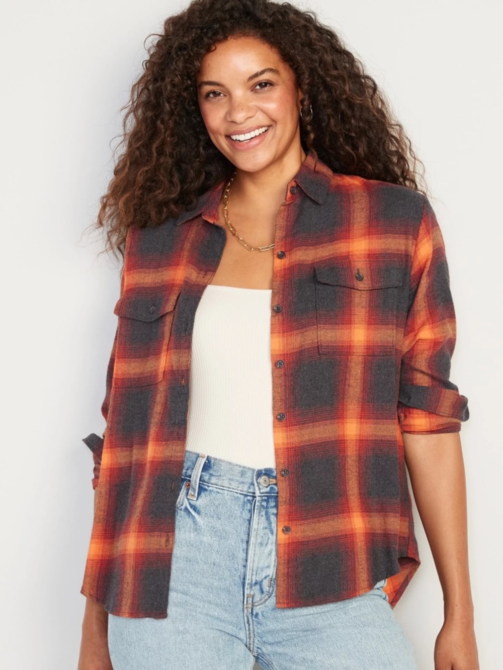 Old Navy Flannel Boyfriend Tunic Shirt